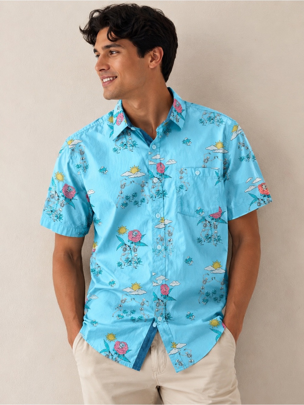Eighty Eight Sky Blue Floral Short-Sleeve Button-Down Shirt